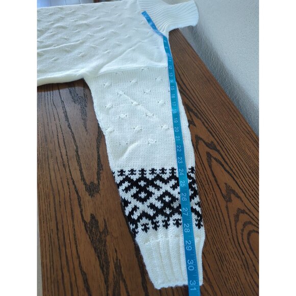 Vintage JOLIE‎ Nordic Sweater With Turtleneck & Black Geometric Pattern sz M / L - Picture 15 of 16